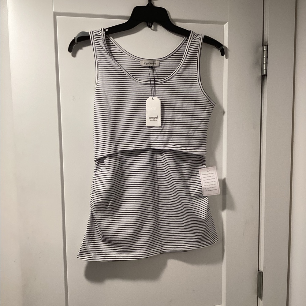Angel Maternity Striped Sleeveless Top - Black and White S